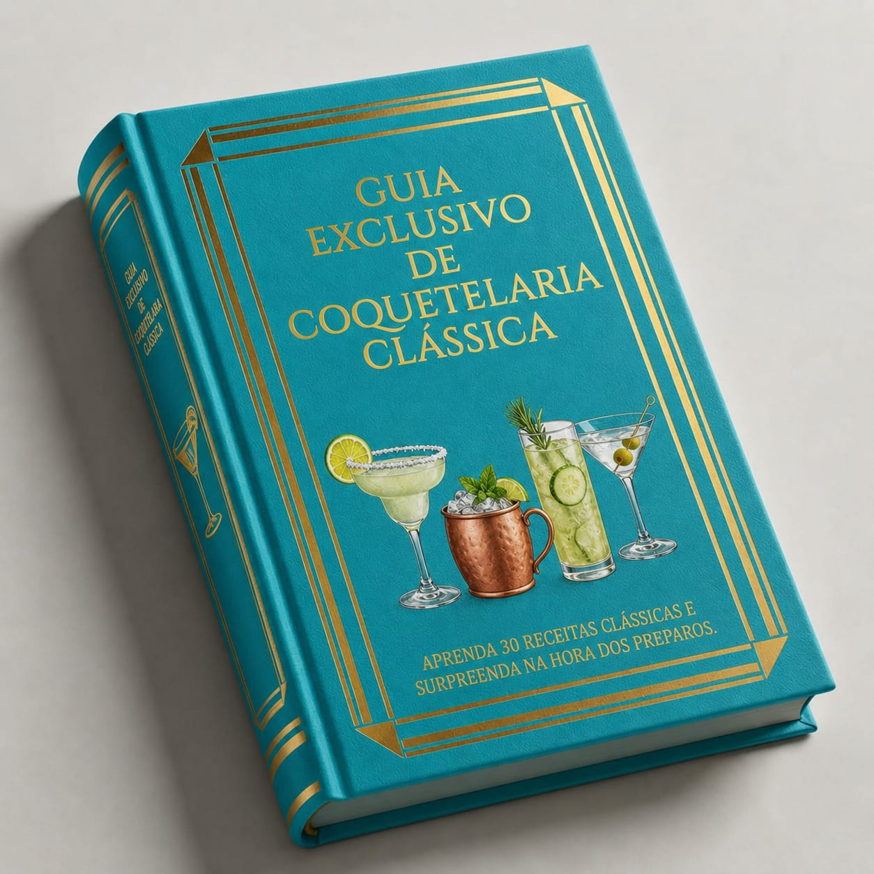Capa do eBook Drinks Clássicos com detalhes dourados